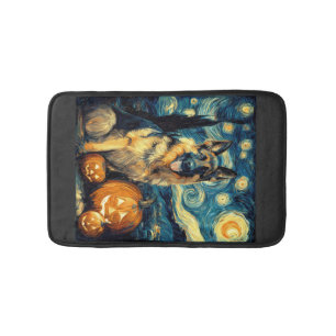 Cute German Shepherd Dog Halloween Jack O Lantern Bath Mat