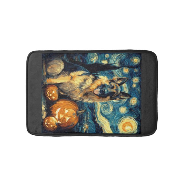 Cute German Shepherd Dog Halloween Jack O Lantern  Bath Mat (Front)
