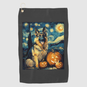Cute German Shepherd Dog Halloween Jack O Lantern Golf Towel