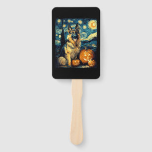 Cute German Shepherd Dog Halloween Jack O Lantern  Hand Fan