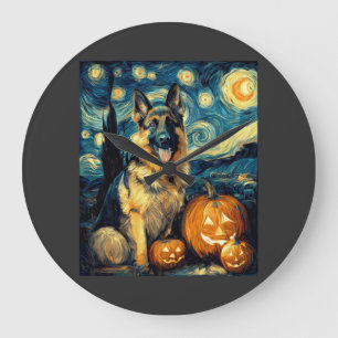 Cute German Shepherd Dog Halloween Jack O Lantern Large Clock