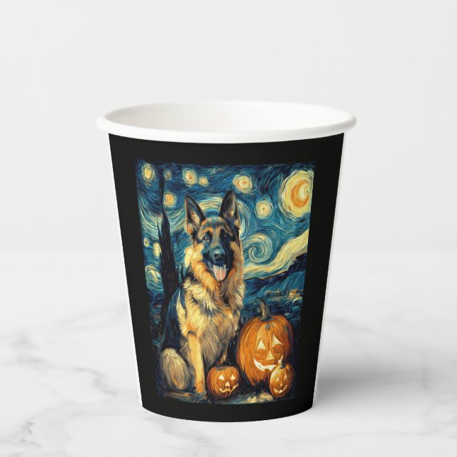 Cute German Shepherd Dog Halloween Jack O Lantern  Paper Cups (Front)
