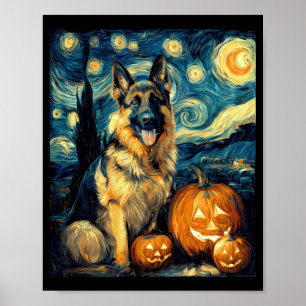 Cute German Shepherd Dog Halloween Jack O Lantern  Poster