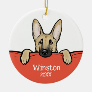 Cute German Shepherd Dog Personalised Ceramic Tree Decoration