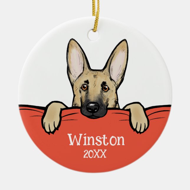 Cute German Shepherd Dog Personalised Ceramic Tree Decoration (Front)