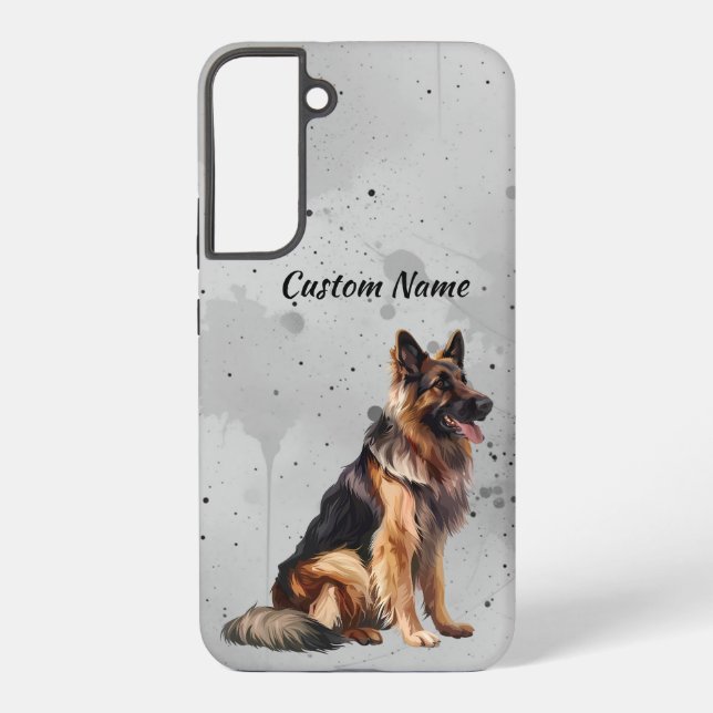Cute German Shepherd Dog Pet Custom Name Samsung Galaxy S22+ Case (Back)