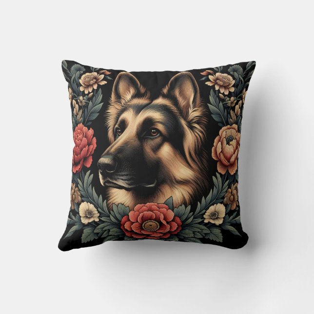 Cute German Shepherd Dog Pillow William Morris (Back)