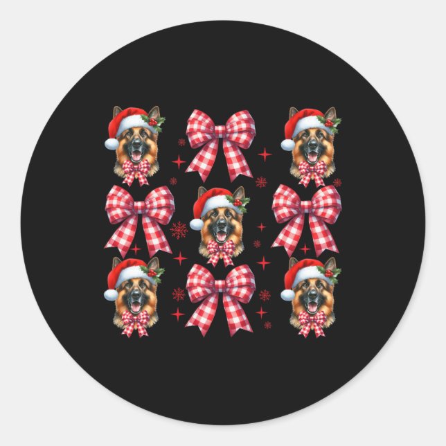 Cute German Shepherd Dog Red Plaid Coquette Bow Ch Classic Round Sticker (Front)