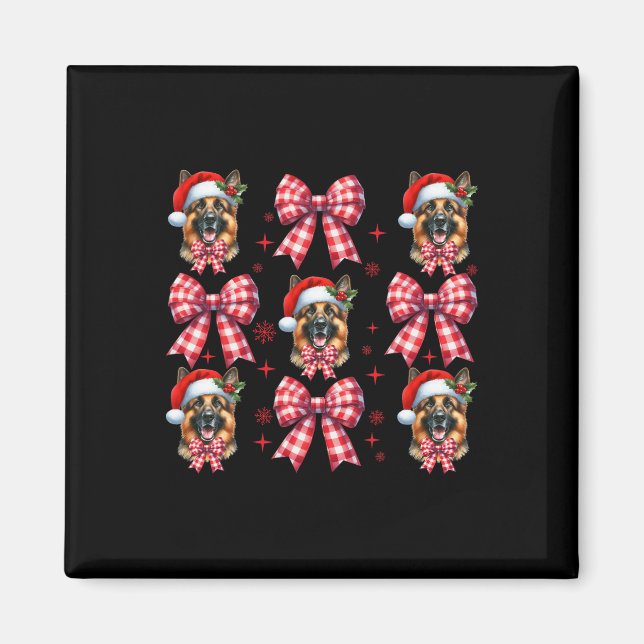 Cute German Shepherd Dog Red Plaid Coquette Bow Ch Magnet (Front)