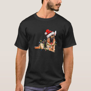 Cute German Shepherd Dog Santa Christmas Tree Ligh T-Shirt