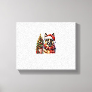 Cute German Shepherd Dog Santa Hat Christmas Tree Canvas Print
