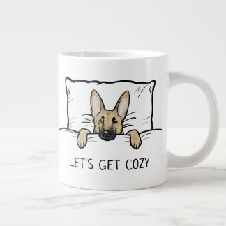 Cute German Shepherd Dog Tucked in Bed Large Coffee Mug