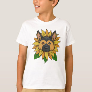 Cute German Shepherd Face on a Sunflower T-Shirt