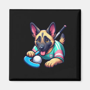 Cute German Shepherd Field Hockey Puppy Mascot Magnet
