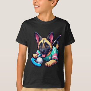 Cute German Shepherd Field Hockey Puppy Mascot T-Shirt