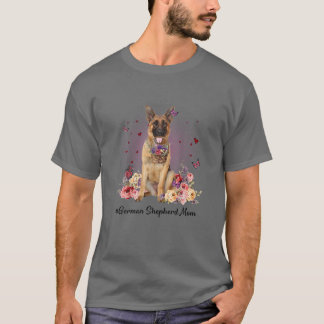 Cute German Shepherd Mum Flower Happy Mother's Day T-Shirt
