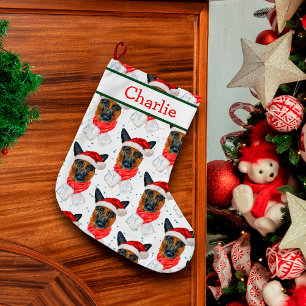 Cute German Shepherd Pattern Dog's Name  Large Christmas Stocking