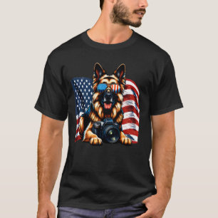 Cute German Shepherd Photography Lovers USA Flag S T-Shirt
