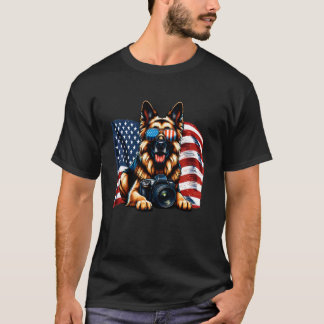 Cute German Shepherd Photography Lovers USA Flag S T-Shirt