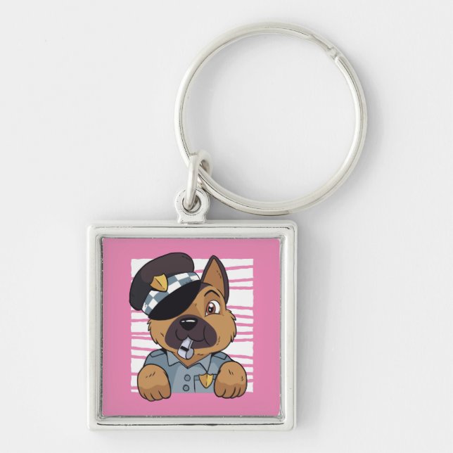 Cute German Shepherd Police Puppy Key Ring (Front)