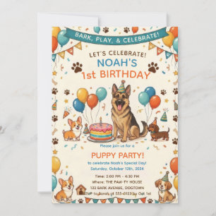 Cute German Shepherd Puppy Birthday Party Invitation