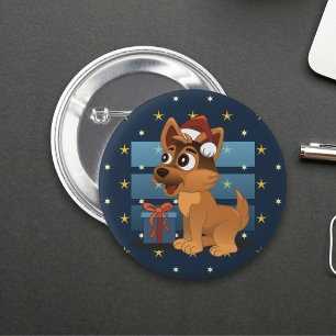 Cute German Shepherd puppy Cartoon Starry night 6 Cm Round Badge