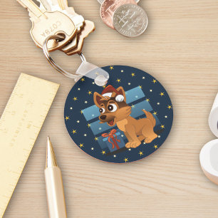 Cute German Shepherd puppy Cartoon Starry night Key Ring