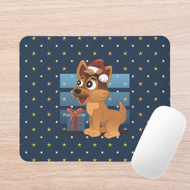 Cute German Shepherd puppy Cartoon Starry night Mouse Pad (Creator Uploaded)