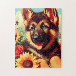 Cute German Shepherd Puppy Painting Jigsaw Puzzle