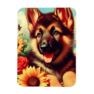 Cute German Shepherd Puppy Painting Magnet