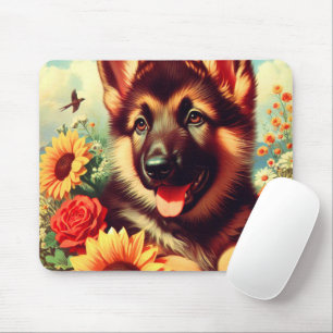 Cute German Shepherd Puppy Painting Mouse Pad