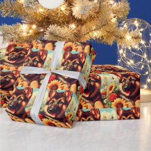 Cute German Shepherd Puppy Painting Wrapping Paper