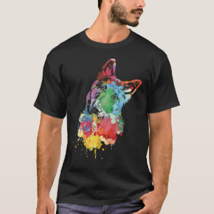 Cute German Shepherd Splash Art Dog Painting T-Shirt