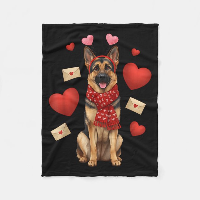 Cute German Shepherd Valentine’s Day Dog Mom - Ger Fleece Blanket (Front)