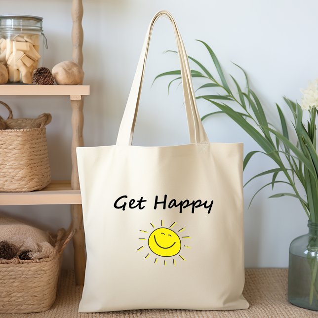 Cute Get Happy Smiling Sun Face Light-Colour Tote Bag (Creator Uploaded)