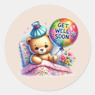 Cute get well soon bear classic round sticker