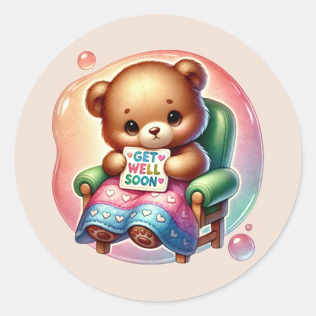Cute get well soon bear classic round sticker (Front)