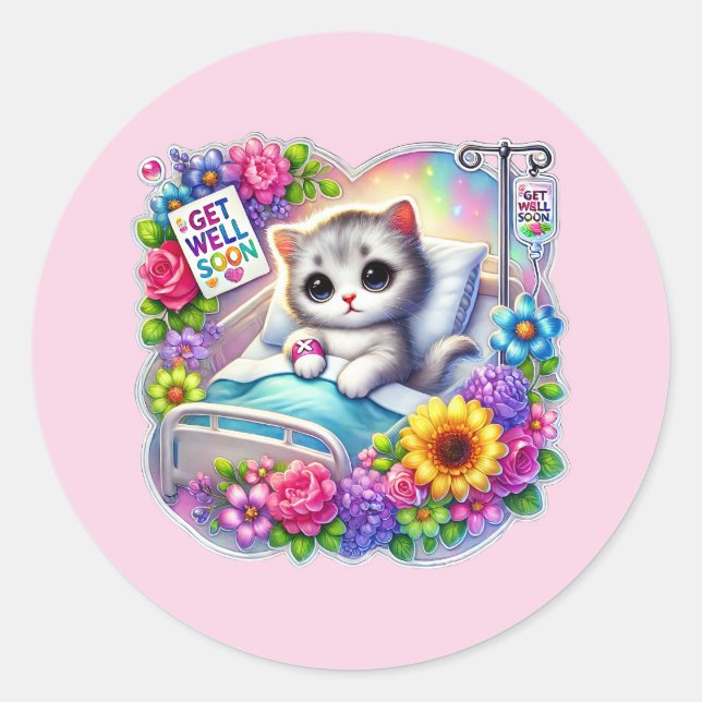 Cute get well soon cat  classic round sticker (Front)