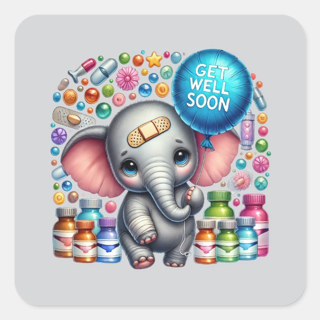 Cute get well soon elephant  square sticker (Front)
