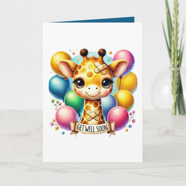 Cute get well soon giraffe add message card (Front)