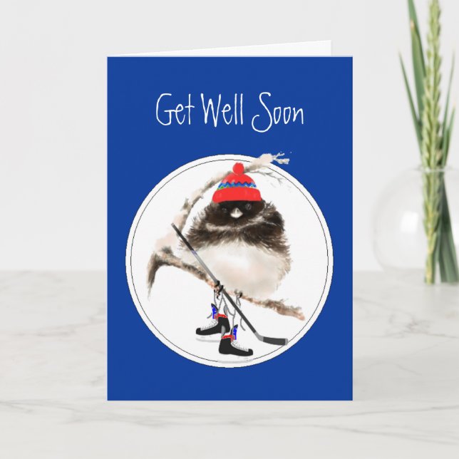 Cute Get Well Soon Ice Hockey Sport Bird Card (Front)