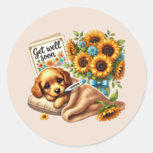 Cute get well soon puppy  classic round sticker