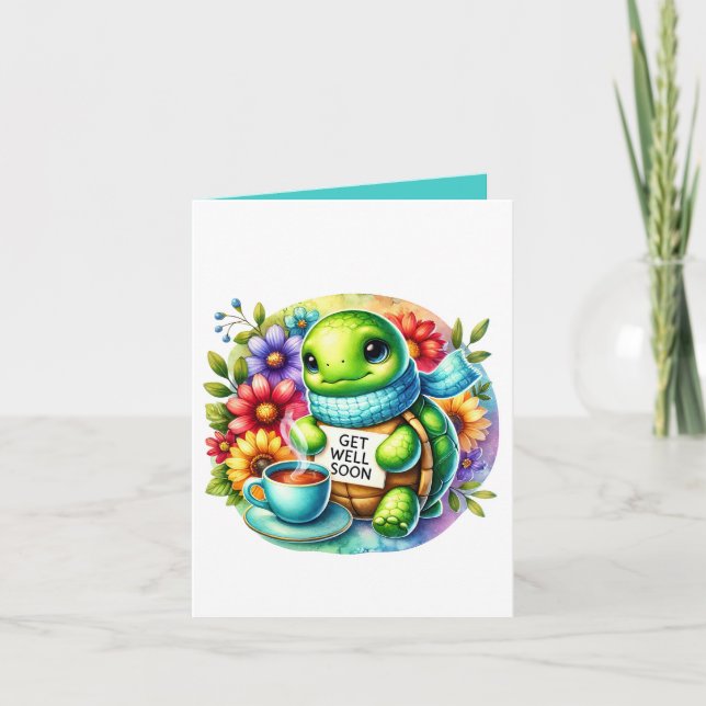 Cute get well soon turtle add message  card (Front)