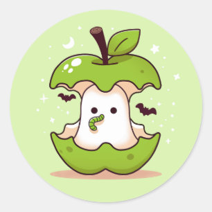 Cute Ghost and Apple Green Halloween Classic Round Sticker