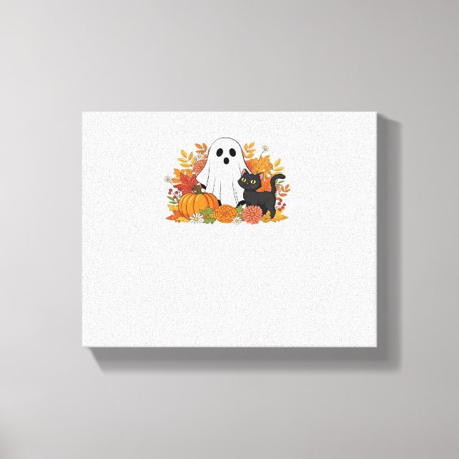 Cute Ghost and Black Cat Classic T-Shirt Canvas Print (Front)