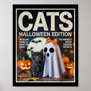 Cute Ghost And Black Cat Funny Halloween Zine Grap Poster