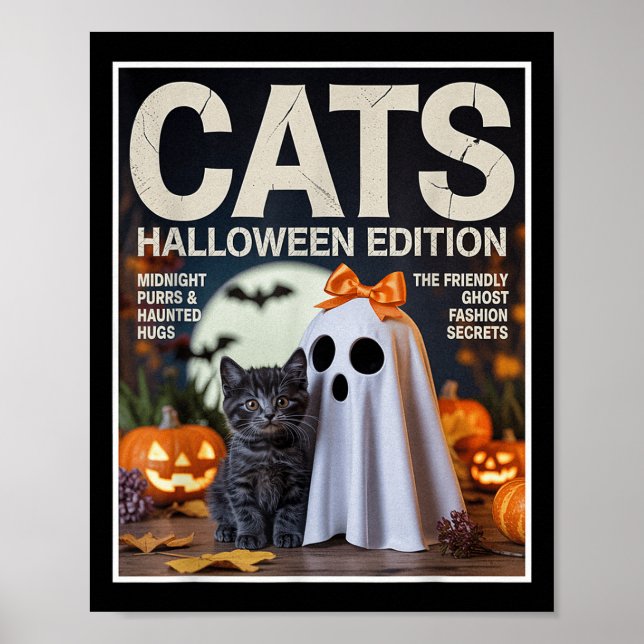Cute Ghost And Black Cat Funny Halloween Zine Grap Poster (Front)
