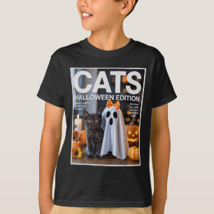 Cute Ghost And Black Cat Funny Halloween Zine Paro T-Shirt