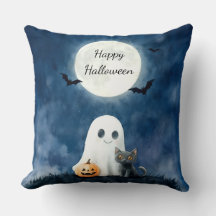 Cute Ghost and Black Cat Halloween