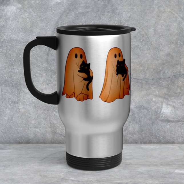 Cute Ghost and Black Cat Halloween Mug (Creator Uploaded)